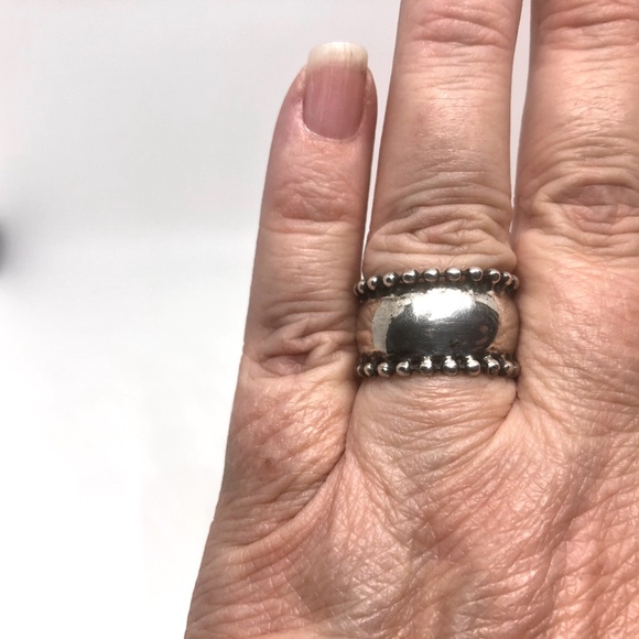 SOLD Vintage Sterling Southwestern Domed Beaded Band - Picture 4 of 8